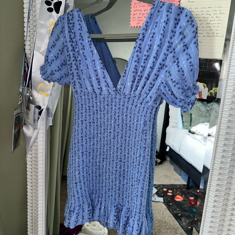 Blue Floral Puff Sleeve Dress